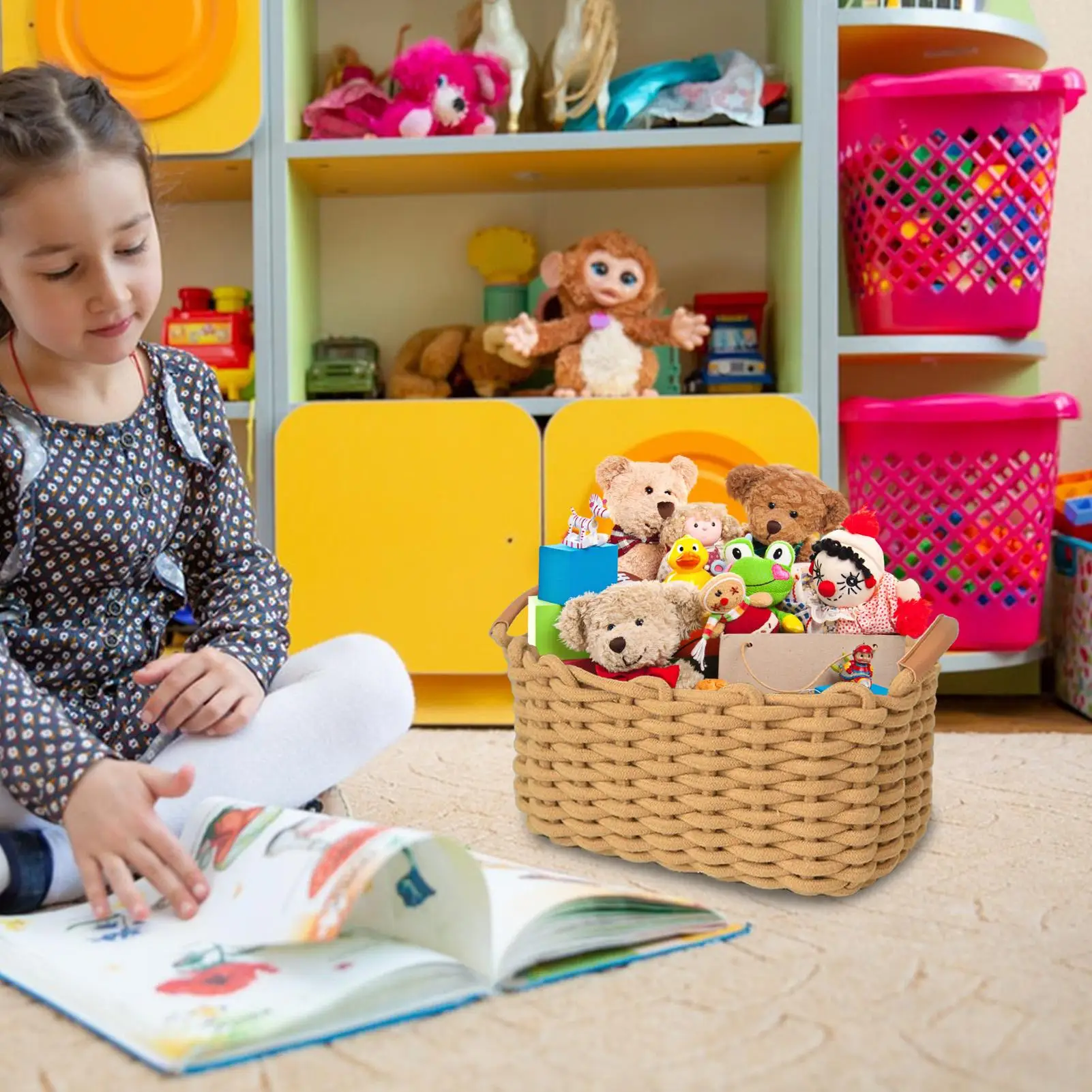 

Woven Storage Basket Woven Basket For Organizing Desktop Rectangle Kids Toy Box Organizer For Book Magazines Snacks Keys Remote