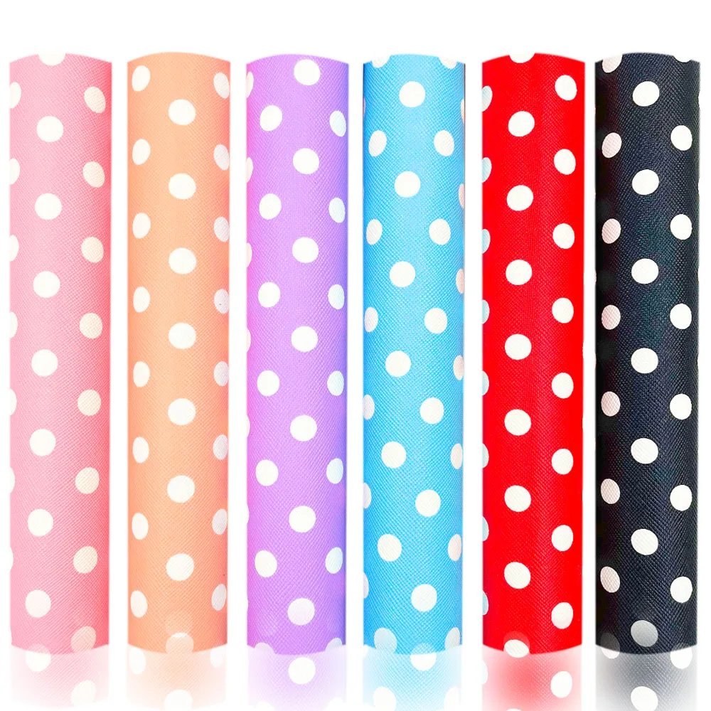 20x120cm Polka Dots Candy Colour PVC Vinyl PU Leatherette Sewing Fabric Faux DIY Craft Brooch Bow Earring Making Material Roll