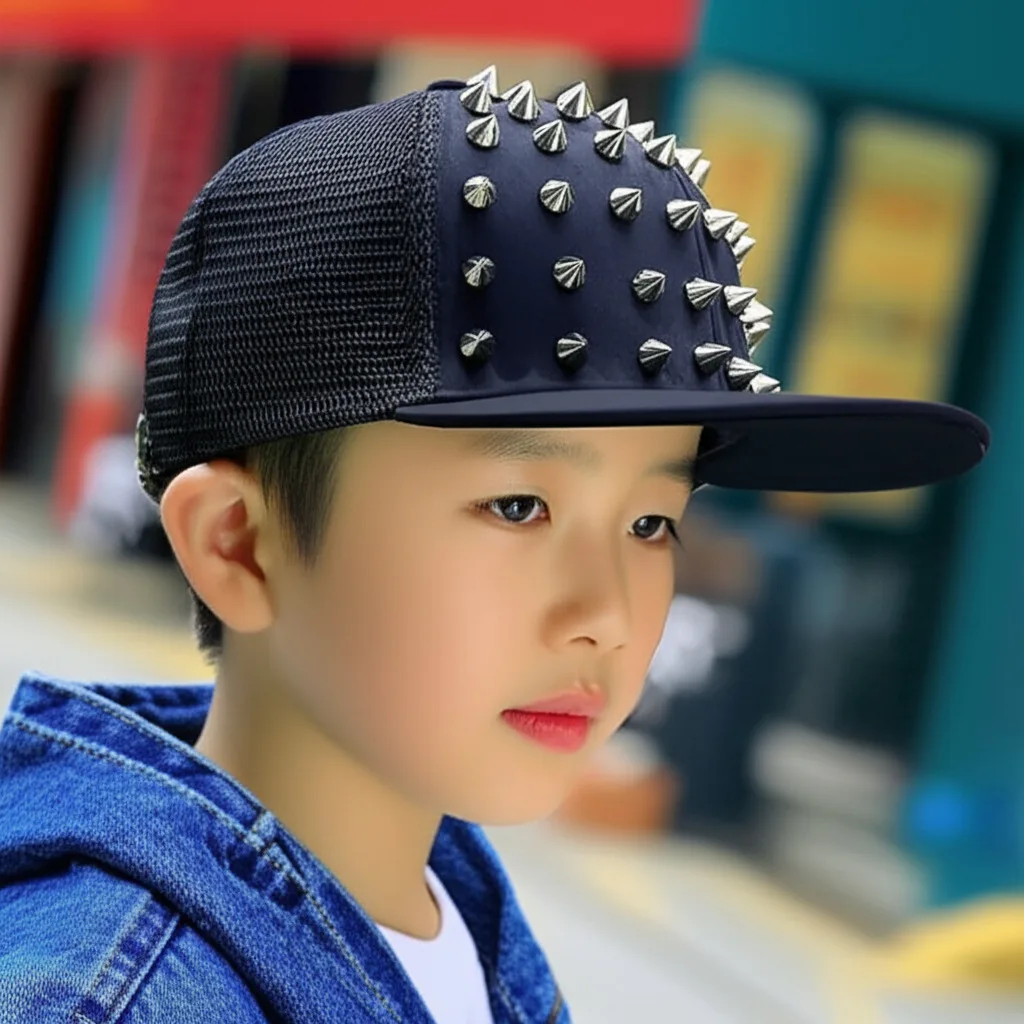 Mannen Vrouwen & kinderen Punk Spike Bezaaid baseball cap Rechte Rand Hip Hop Stijl Cap voor 2-7 Jaar oude Jongens En Meisjes Cool Accessoire