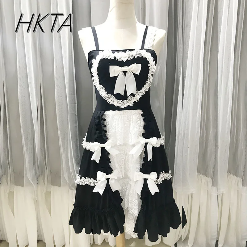 

Original Lolita Dress Black Lace JSK Strap Dress Cosplay Sweet Kawaii Cute Fluffy Cake Heart Bow Dresses Women Vestido Feminino