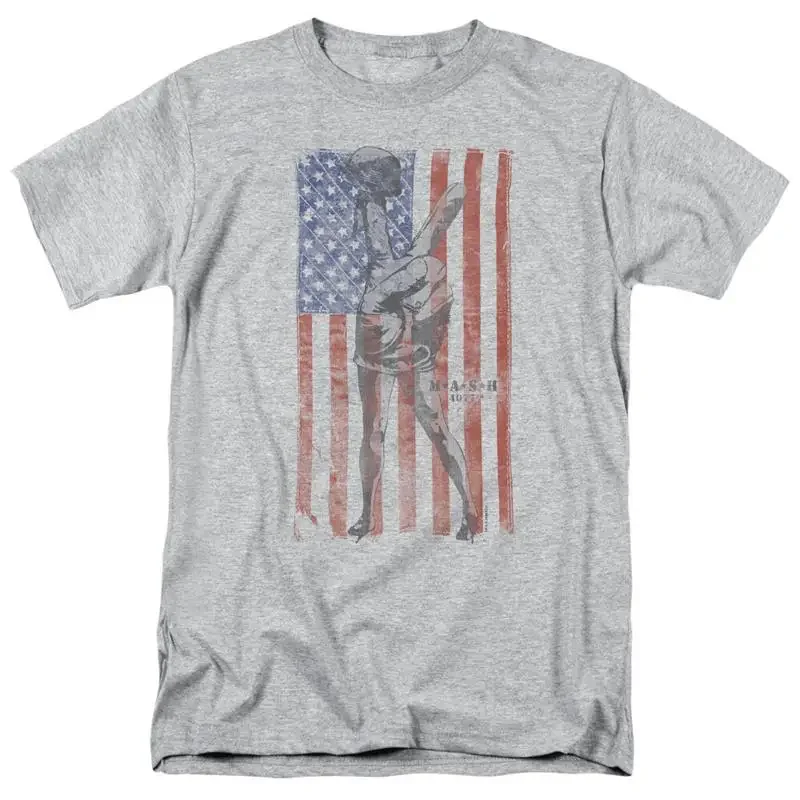 Mash Hang Em High T Shirt Mens American Flag Licensed Classic TV Show Sport Grey
