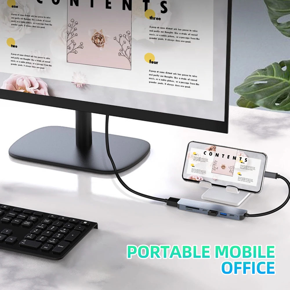 7-in-1 USB C Hubs USB C Docking Stations Type C to HDMI Adapter 4K 60Hz USB C Splitter For Samsung Laptop Macbook Air M1 iPad