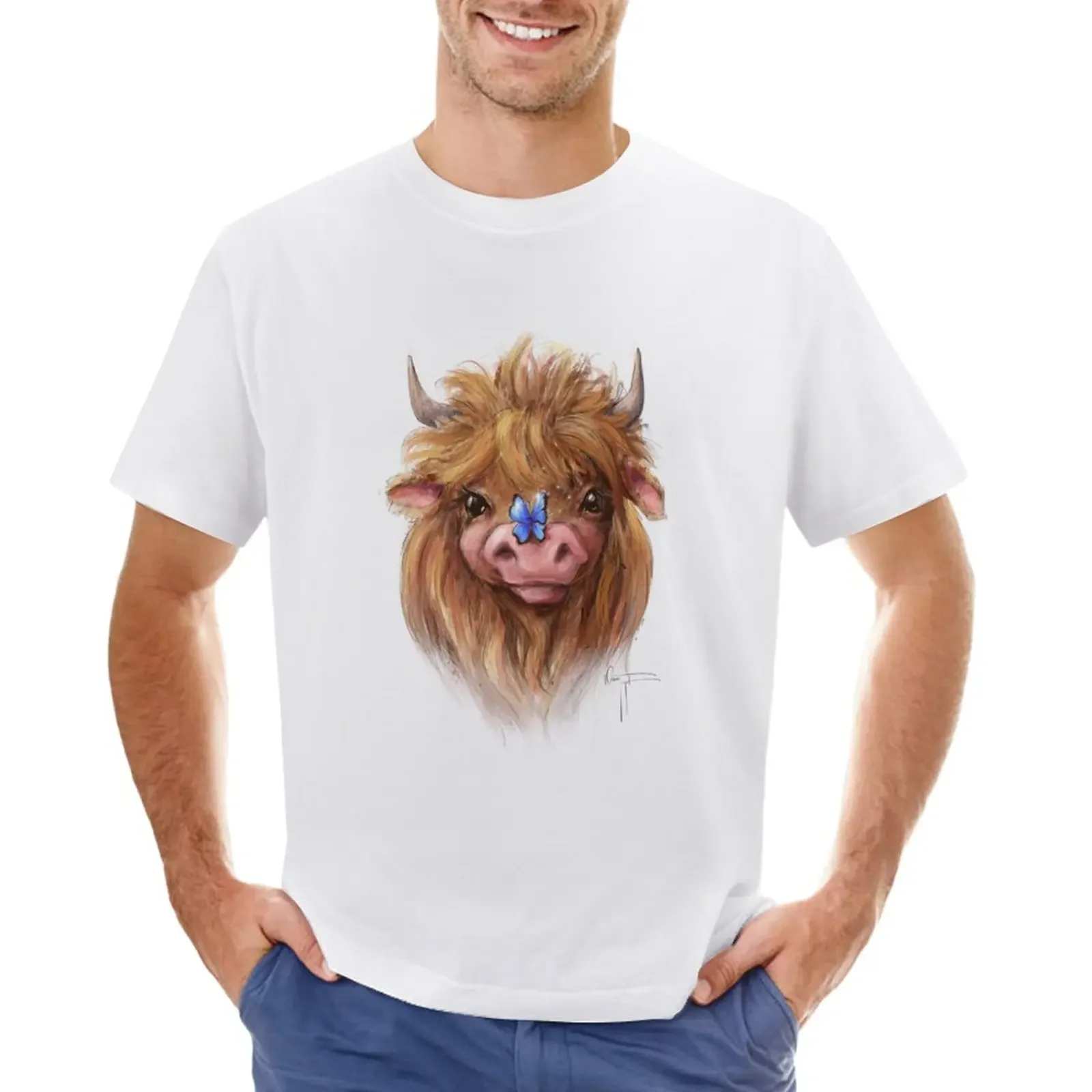 Highland Rendezmoo Cow Animal Art Sheep Incognito by Conni Togel T-Shirt Blouse heavyweights Short sleeve tee men