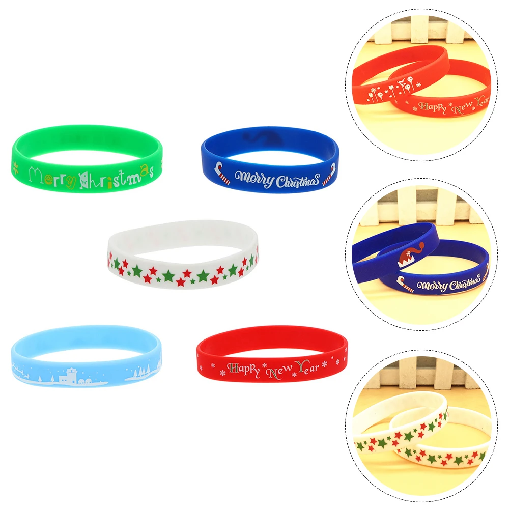 

5pcs Christmas Bracelet Wrist Band Decorative Silicone Wristband Comfortable Durable Festive Xmas Gift for Holiday Party