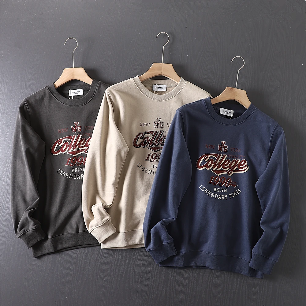 

Новая мужская толстовка с американским принтом в стиле ретро, ранняя осень, теплая круглая толстовка Ne Long Sve, удобная смесь хлопка и полиэстера