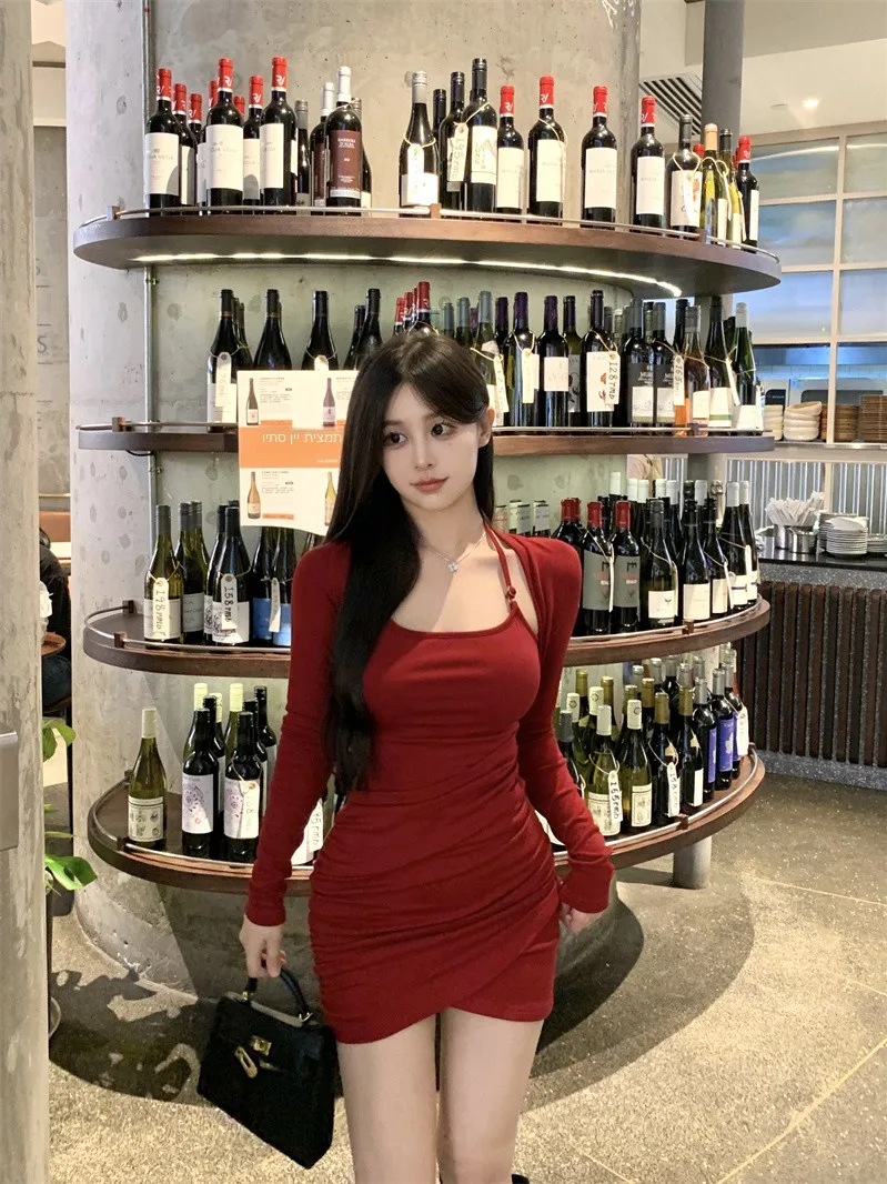 

Женская юбка Spicy American Sle Dr Faionable Autumn Trendy Long Sve с запахом вокруг юбки Slim Fit ort Dr Hanging Ne