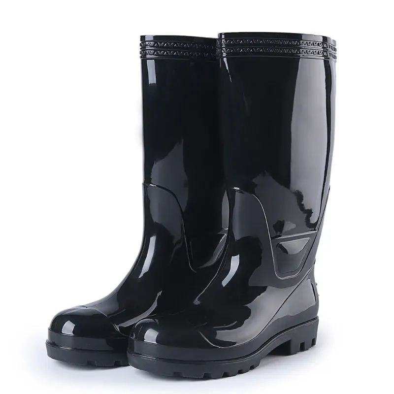 Steel Head Anti-smashing High Drum Rain Shoes Men\'s Steel Plate Protective Rain Boots Black High-top Water Shoes Rubber Shoes