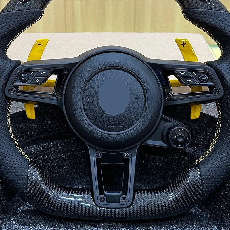 Volante de carro de fibra de carbono personalizado para Porsche Cayenne Macan Panamera Turbo S Cayman Boxster 718 9y0