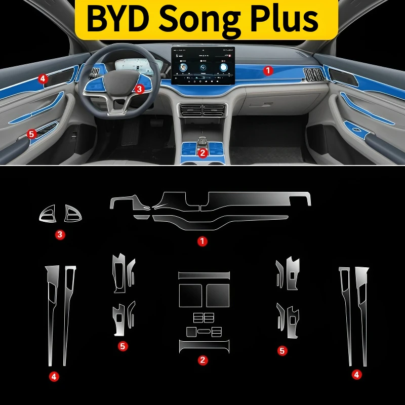 For BYD Song Plus 23-25 Interior Protection Dashboard Multimedia Navigation Transparent Scratch-Resistant Film Modification