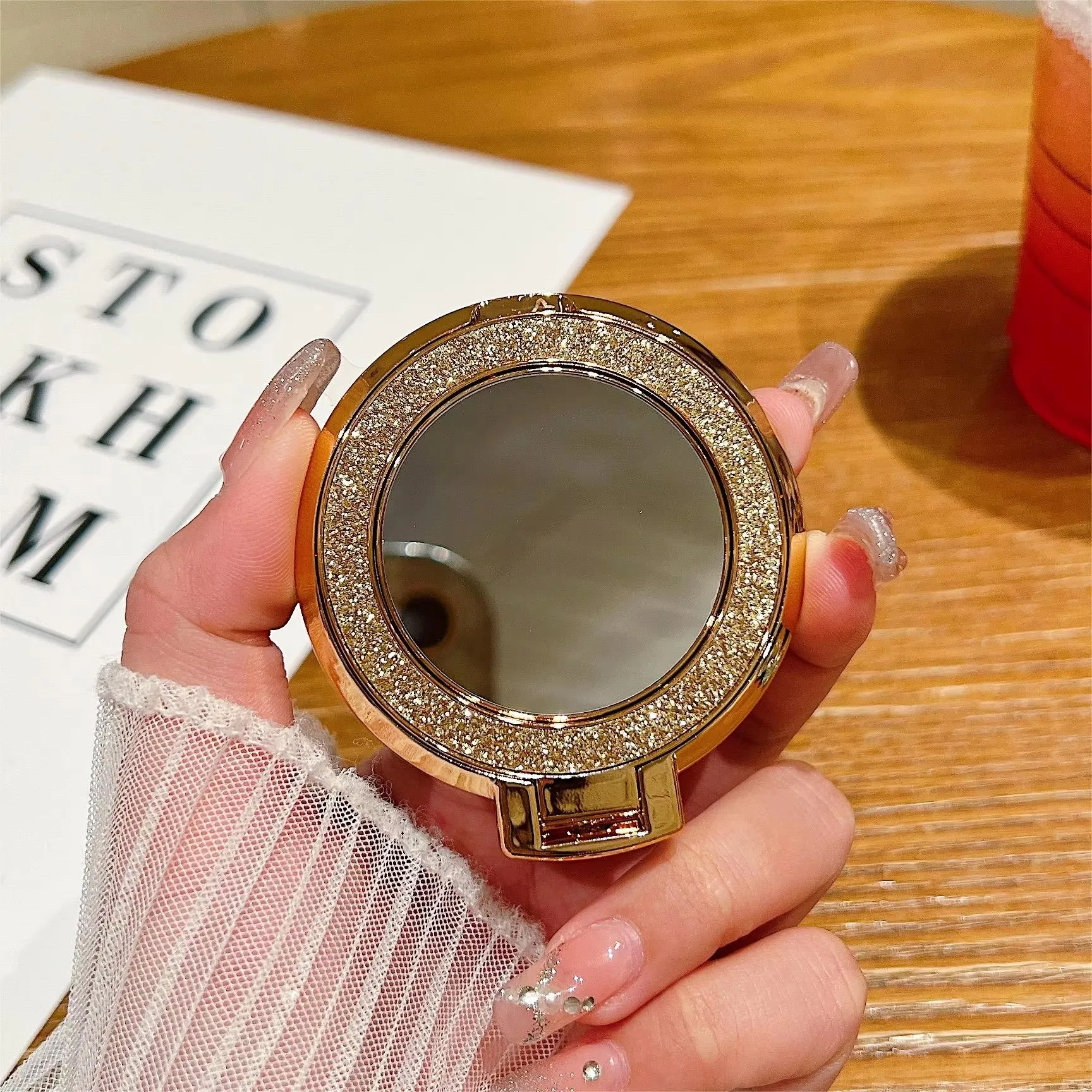 New Ring Grip Phone Holder Rotating Round Mirror Glitter Bling Holder for iPhone Redmi Samsung Mobile Phone Holder
