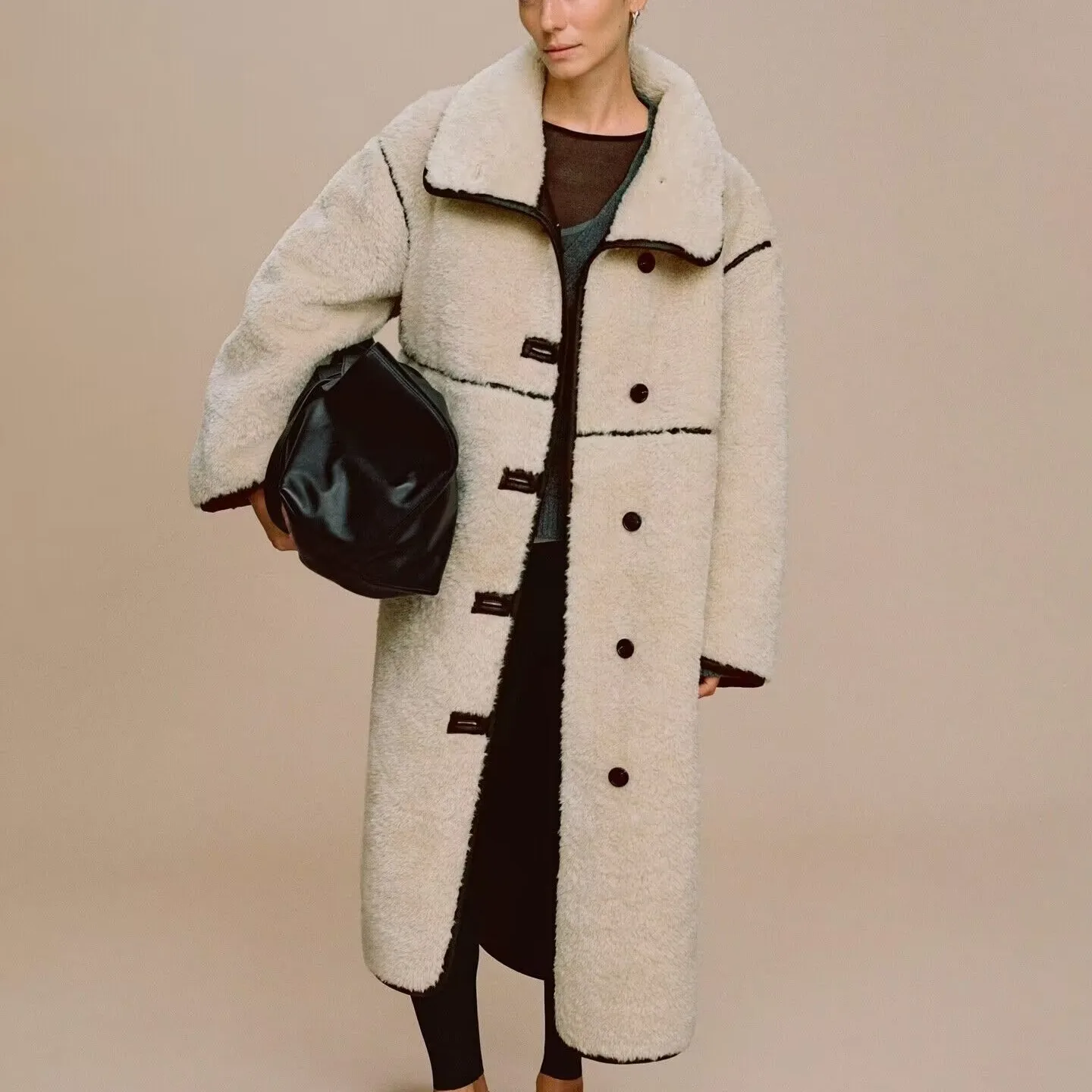 

Дизайнерская длинная шуба с лацканами Lazy Sle, универсальная ретро тонкая шуба с большим воротником из искусственного меха для молодых женщин, повседневная Sle