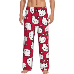 Custom Cartoon Anime Hello Kitty Bow Pajama Pants for Men Sleepwear Lounge Sleep Bottoms Stretch with Pockets