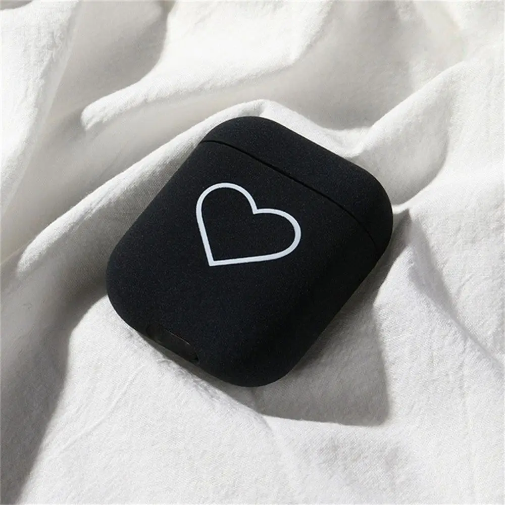 Cute Design Hard PC Airpods Case Love Heart Pink Black Earphone Case Silicone TPU Cute Heart Cute Design Earphone Accessories
