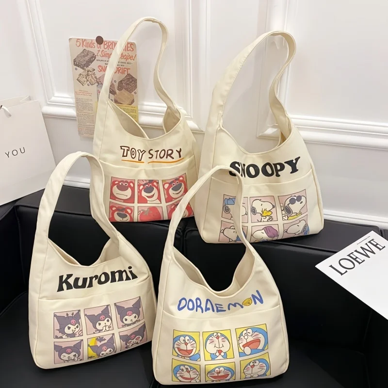 Disney Serie Cartoon Casual Canvas Bag Cute Snoopy Shoulder Bag Printed Underarm Bag Fashionable Large Capacity Handbag Gift