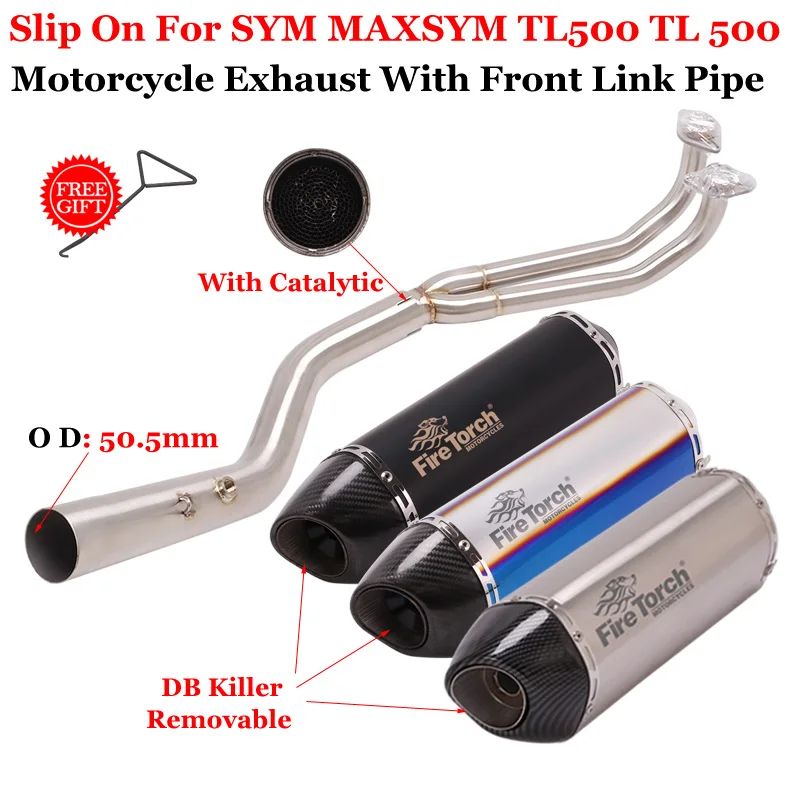 

Motorcycle Exhaust System For SYM MAXSYM TL500 TL 500 Escape Modify Catalytic Front Link Pipe Carbon Fiber Muffler DB Killer