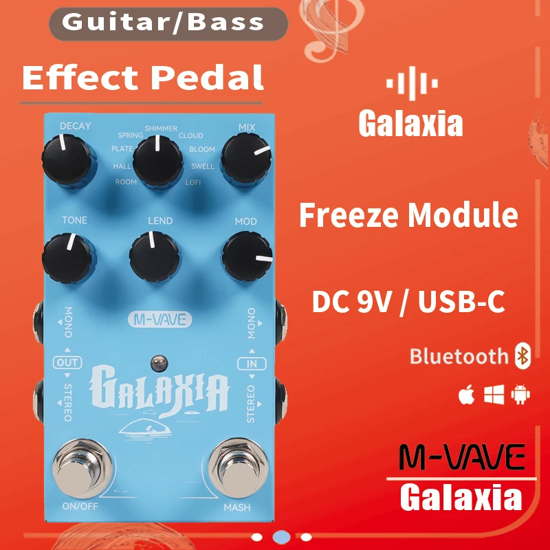 m-vave-galaxia-stereo-reverb-multi-effects-pedal-amp-modeling-looper-dc9v-usb-c-portable-rechargeable-for-guitar-bass