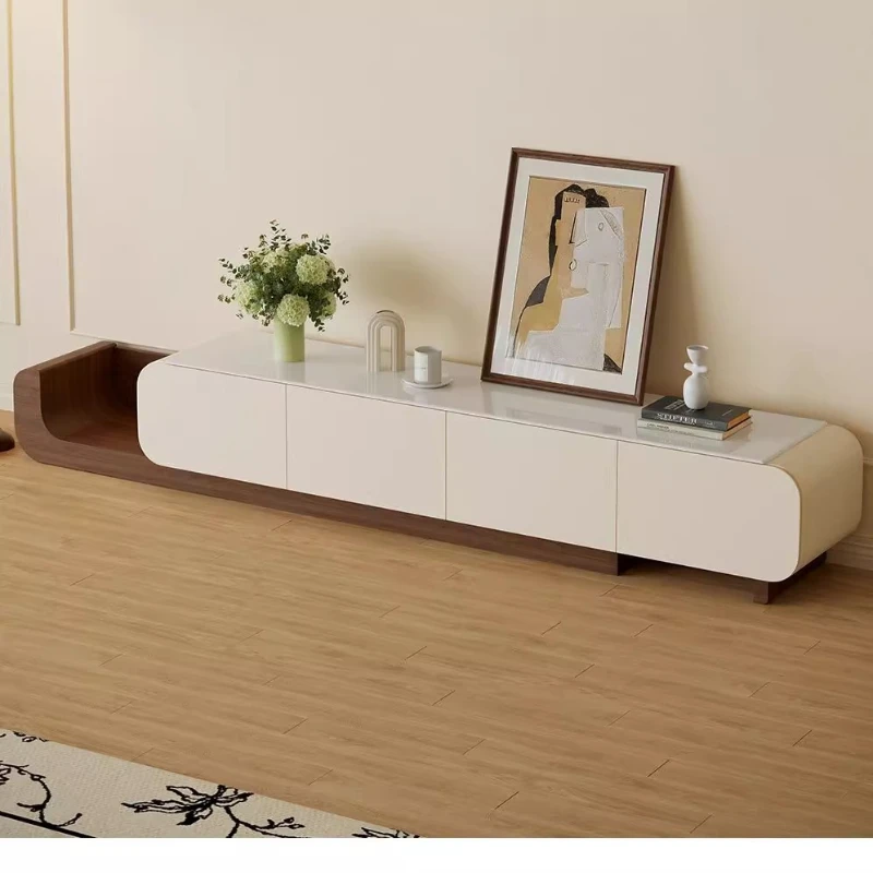 

Retractable microcrystalline stone TV cabinet living room household French retro small apartment floor model