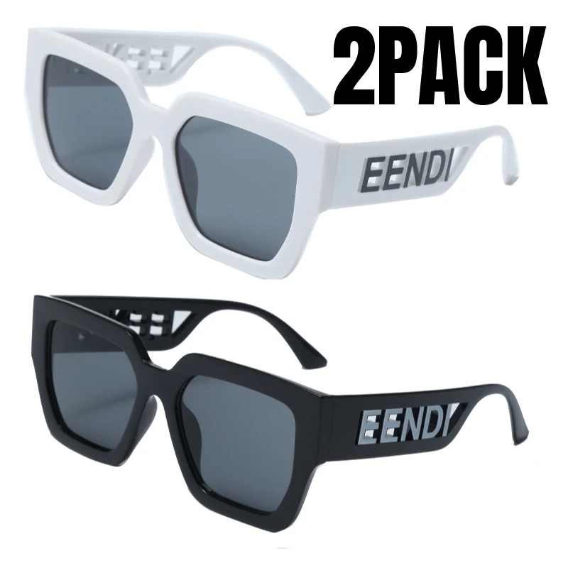 

2PACK New Square Luxury Hollowed Oversized Punk Sunglasses Women Retro Square Sun Glasses Men Lady Outdoor Travel Glasses