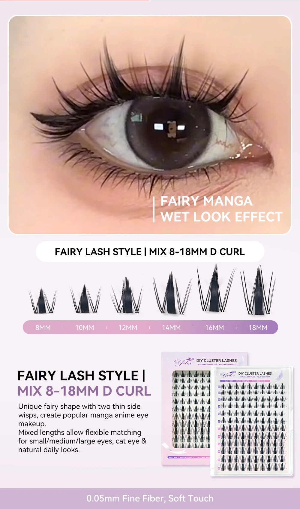 Yelix DIY Cluster-Wimpern Weiche Luftige Wimpernverlängerungen Großhandel für Schönheitssalons, Distributoren, Make-up- und Profisalons – Detail 4