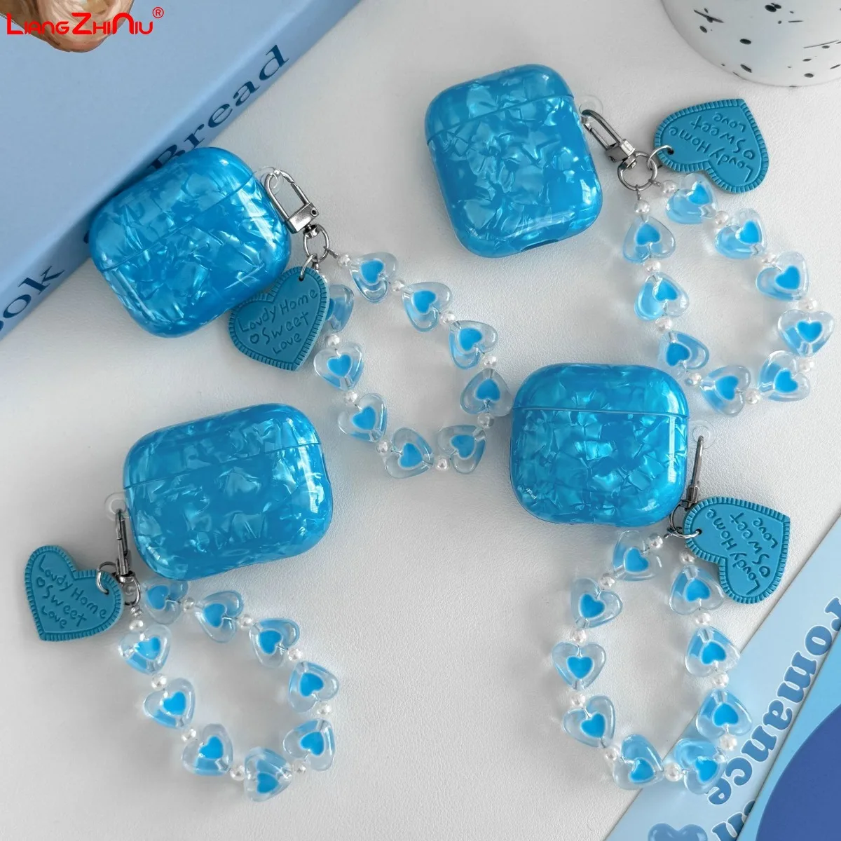 

Чехол для наушников AirPods Pro 3 (2025) с цветным синим дизайном и браслетом «Любовь» для AirPods 4, 3, 2, 1, Pro1, Pro2 – женский чехол для наушников