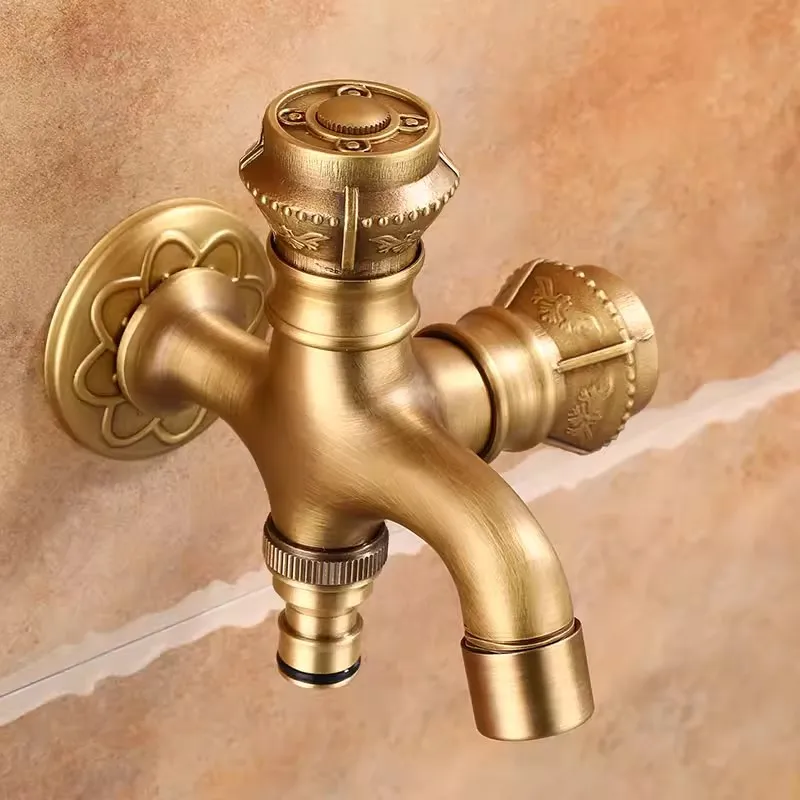 Antique bronze Carved Bibcock Faucet Brass Cold Water Bathroom Washing Machine faucet Bibcock tap Outdoor Faucet bathroom mixer