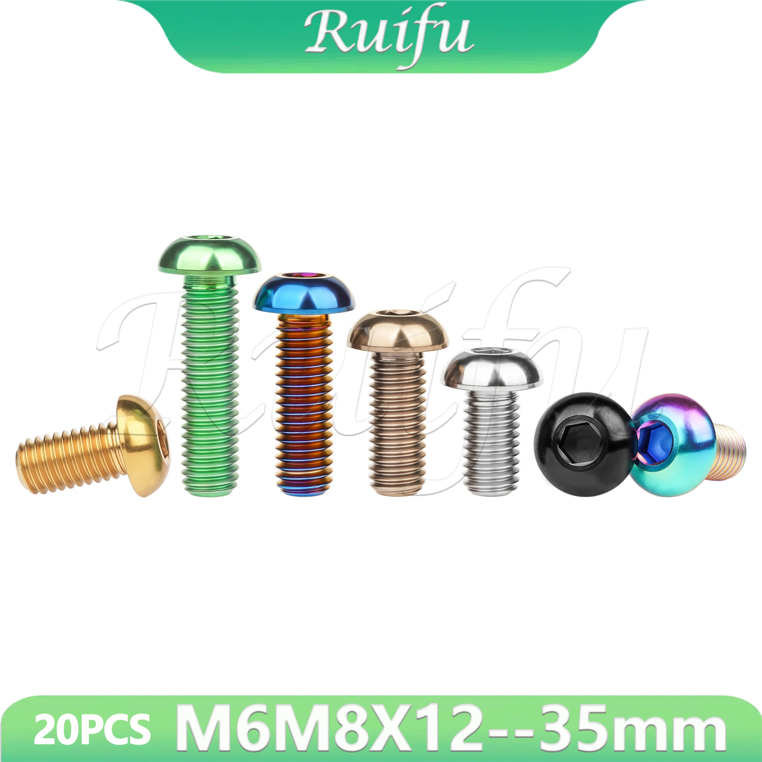 

Ruifu Titanium Bolt 20PCS M6M8X12--35mm titanium alloy bolts half round headButton Hex Allen Head Screw for Bicycle Model