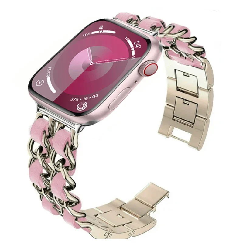 애플 워치용 메탈 체인 스트랩, 울트라 2, 10, 9, 8, 7, 6, 5, 4, 3 SE, 2 여성용 손목 밴드, 49mm, 46mm, 45mm, 44mm, 42mm, 41mm, 40mm 팔찌