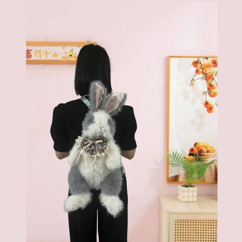 リアルなウサギのバックパックぬいぐるみキッズスクールバッグ旅行用財布かわいい漫画動物キッズおもちゃ女の子用財布バッグb