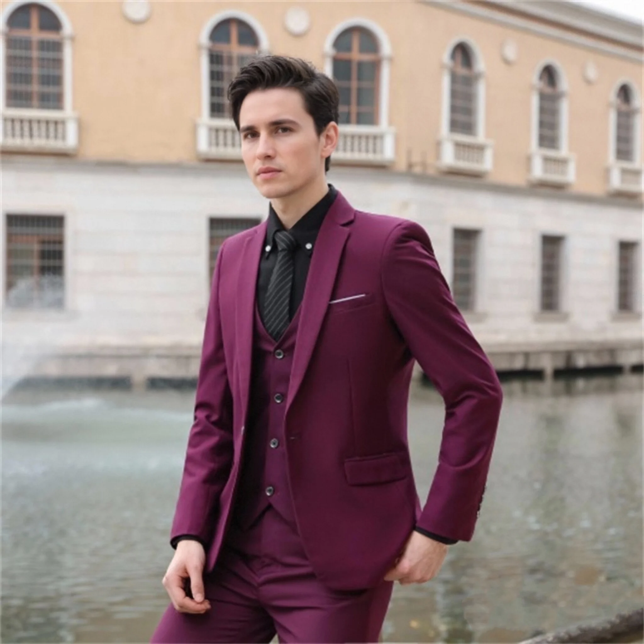 

High-end and fashionable Korean-style three-piece wedding dress for groom, formal British-style business casual slimming men's s