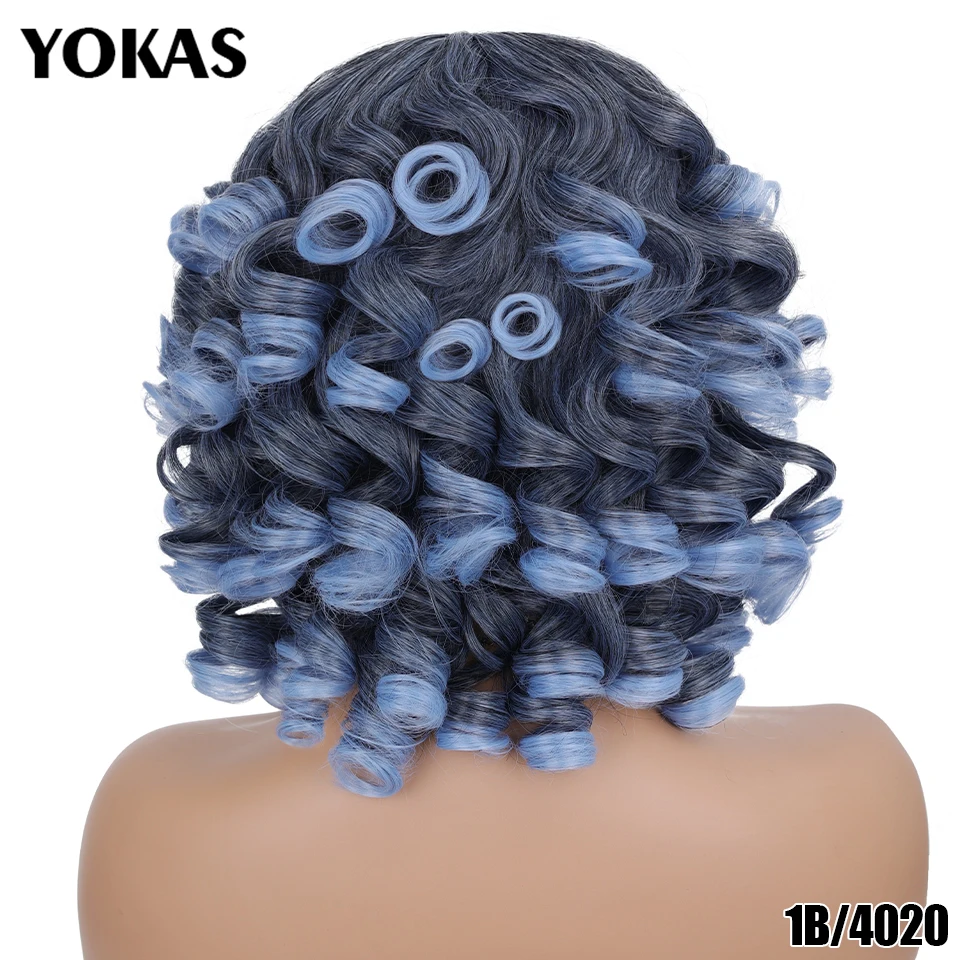 Kurze Haare Afro Verworrene Lockige Perücken Synthetische Mit Pony Für Schwarze Frauen Flauschige Afrikanische Ombre Cosplay Natürliche Braune Perücken Afro YOKAS – Detail 16