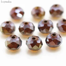 Isywaka Deep Brown Color 6*8mm 65pcs Rondelle  Austria faceted Crystal Glass Bead Loose Round Bead for Jewelry Making