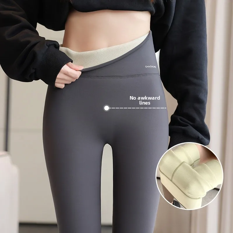 

High-Waisted Fce-Lined Yoga Pants Thiened Warm ey Tight Women's Boting Trousers Autumn Winter New Arrival ark Pants