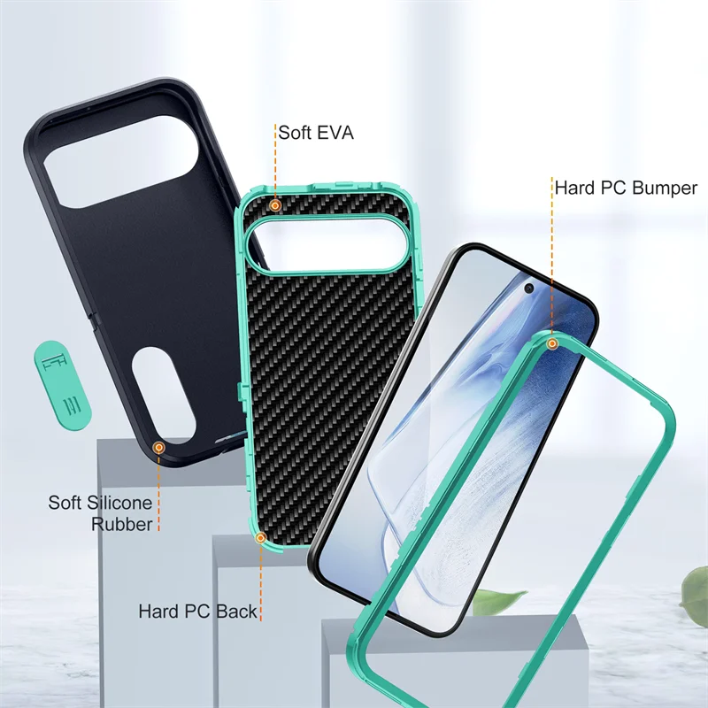 3 in 1 Heavy Duty Hybrid Armor Shockproof Defend Phone Case For Google Pixel 9 Pro XL Hard Plastic Frame Soft TPU Back Cover