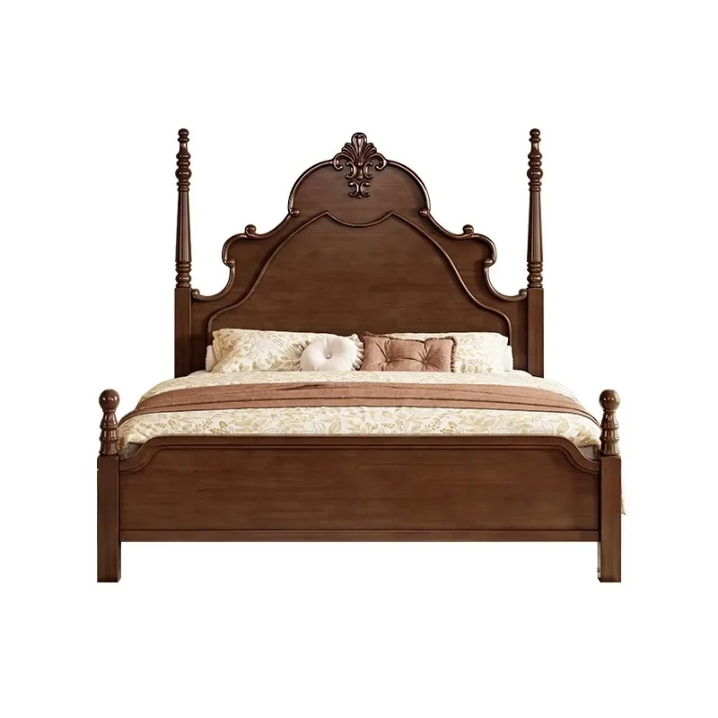 

American rural solid wood bed modern simple 1.8m double bed master bedroom high-end atmosphere retro French light luxury wedding