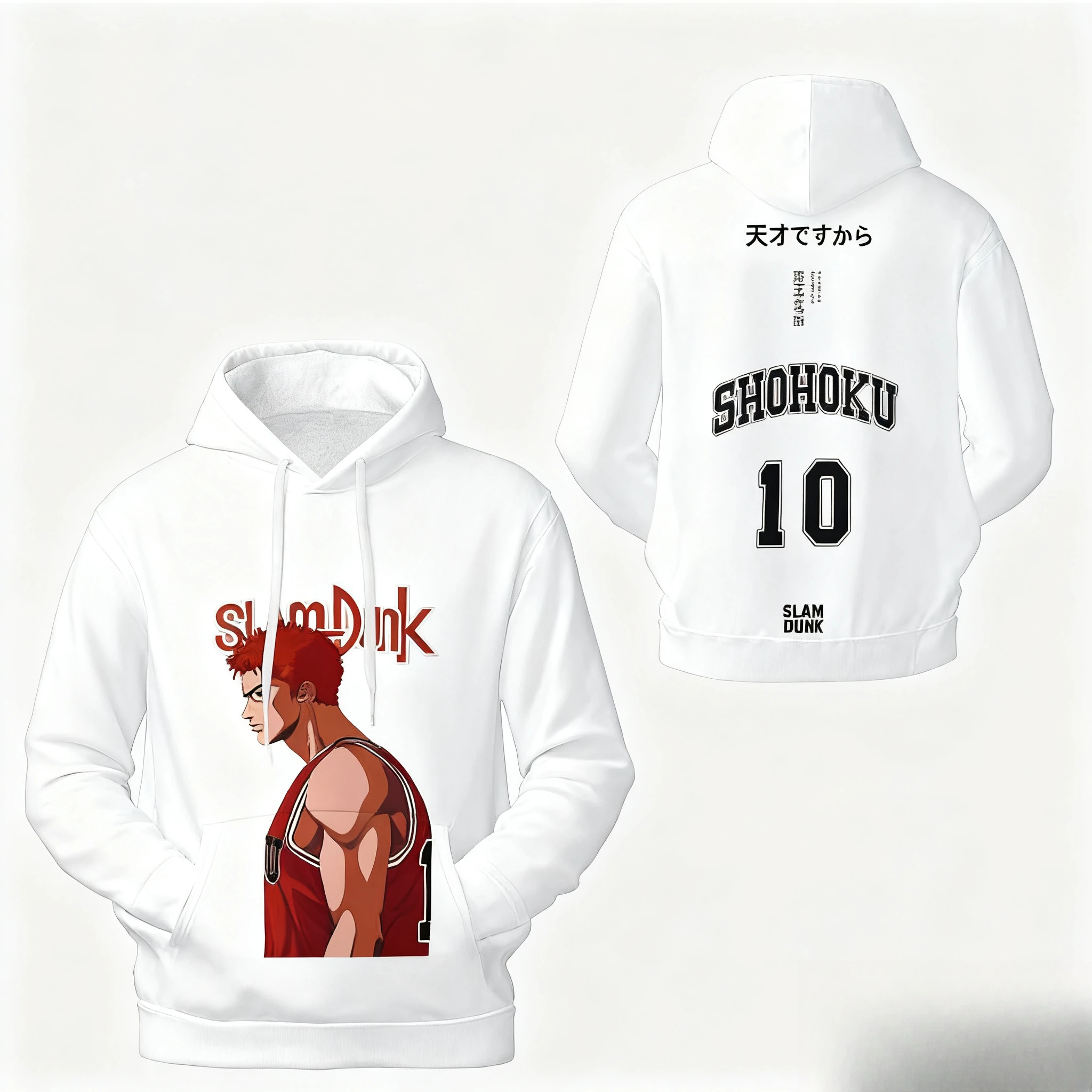 ألياف البوليستر الجديدة SLAM DUNK العبقري رقم. 10 سترة بغطاء للرأس مطبوعة على شكل زهرة ساكوراجي، سريعة الجفاف وقابلة للتنفس