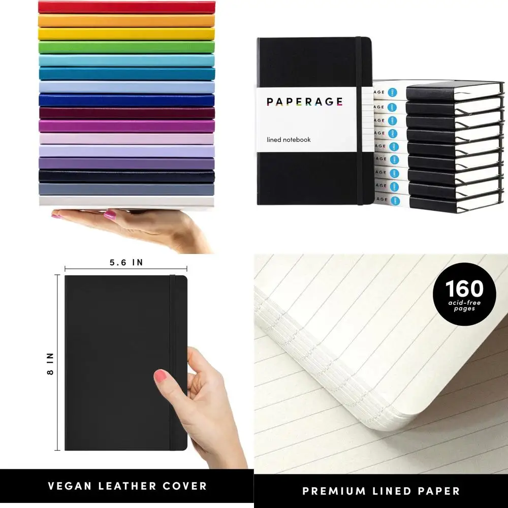 

Набор журналов в черной твердом переплете, 10 объемов, 160 страниц, средний размер 5,6x8, плотная бумага 100 GSM для школы, работы и заметок