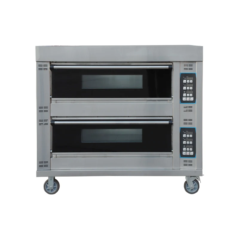 Large capacity double gas oven with stainless steel digital temperature control, 4 trays, commercial baking equipment for sale
