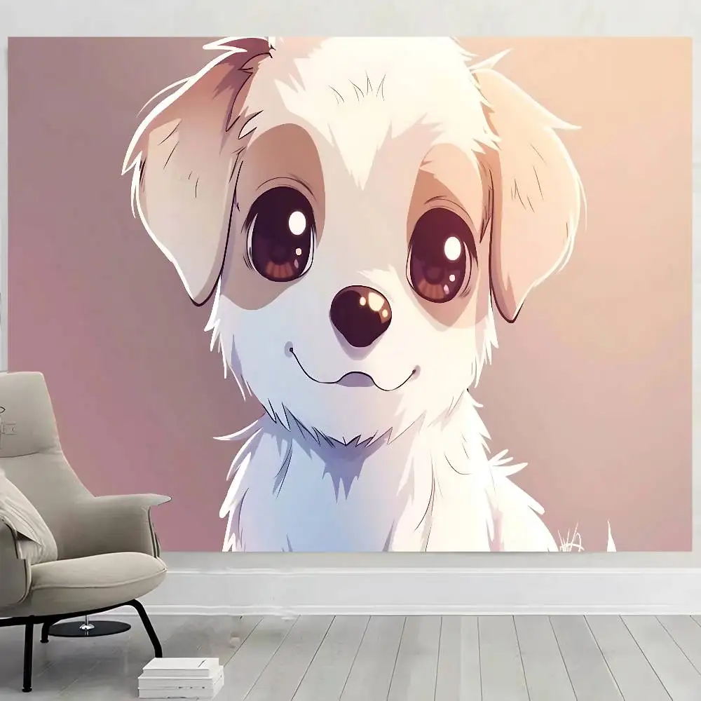 لطيف الكلب نمط الرسوم المتحركة عيد ميلاد سعيد خلفية خلفية الفينيل المرأة حفلة عيد ميلاد كعكة الجدول الزينة