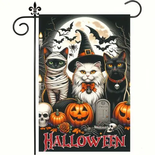 Halloween Garden Flag Double Sided 12x18 Flag Black Cat Flag Spooky Themed Wa...