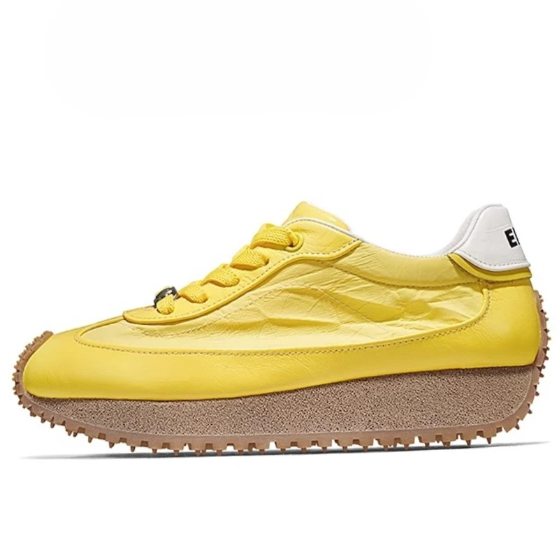 

Кроссовки из натуральной кожи с дышащей тканью, увеличивающие рост, желтые, для мужчин и женщин, на толстой подошве, спортивные повседневные