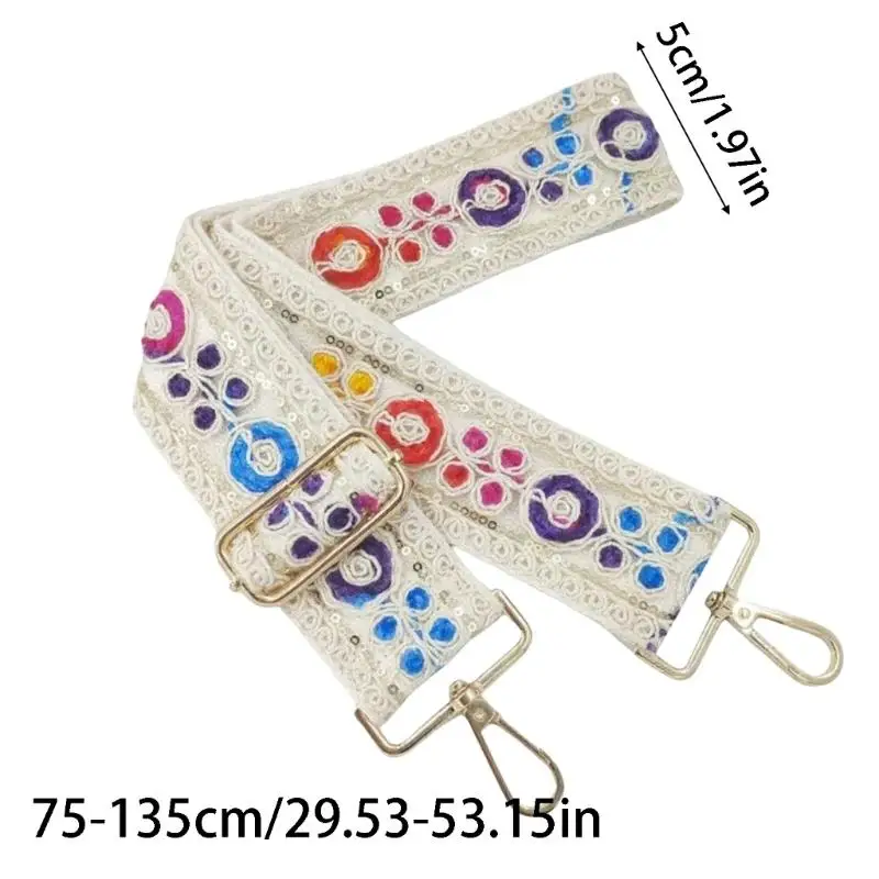 Adjustable Crossbody Bag Strap Band with Sliding Adjuster, Wide Replacement Accessory with Embroidery and Metal End Clasps D2RC