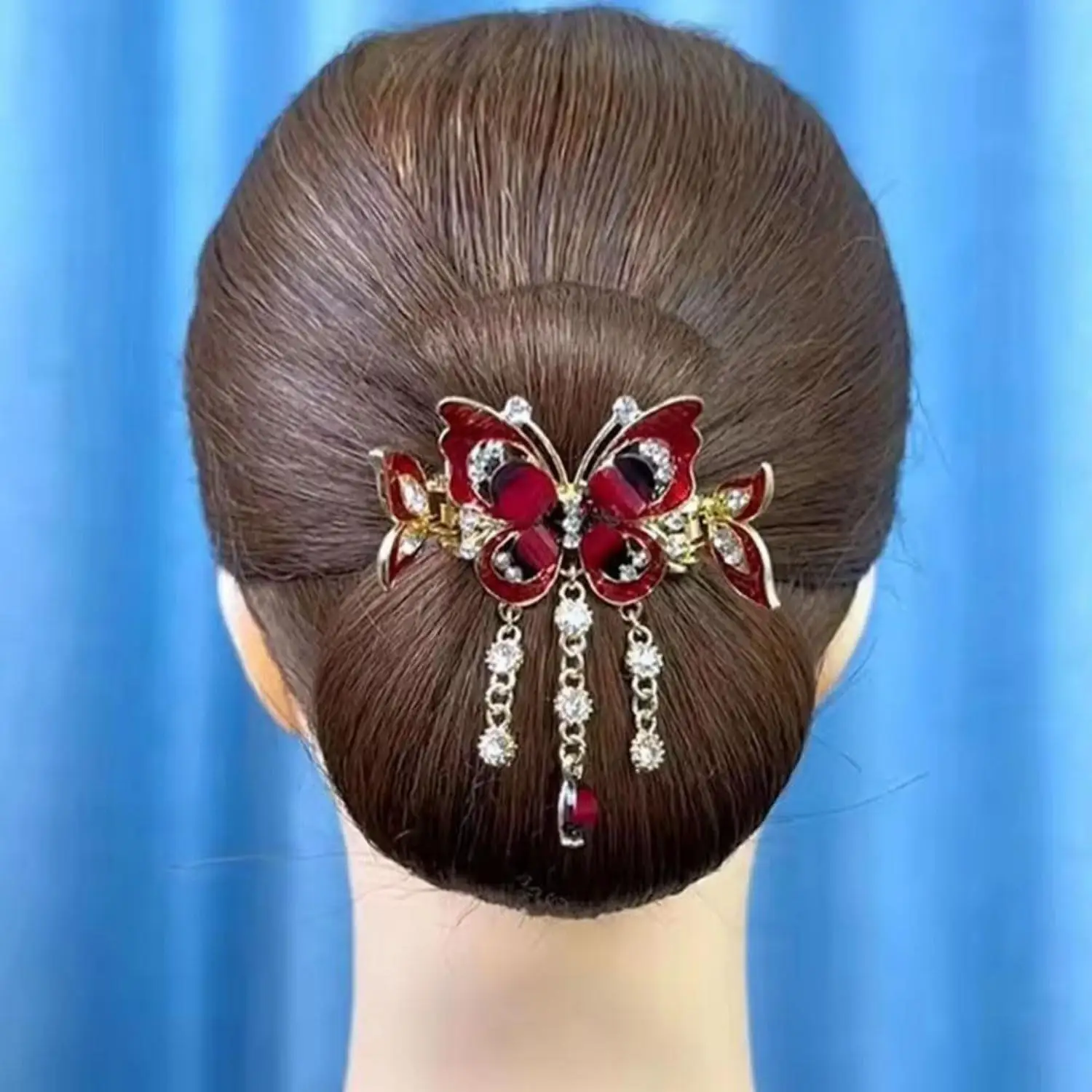 3pcs 2024 New Butterfly Hair Clips, Butterfly Tassel Rhinestone Decor Hair Claw Clip Vintage Boho Ponytail Holder