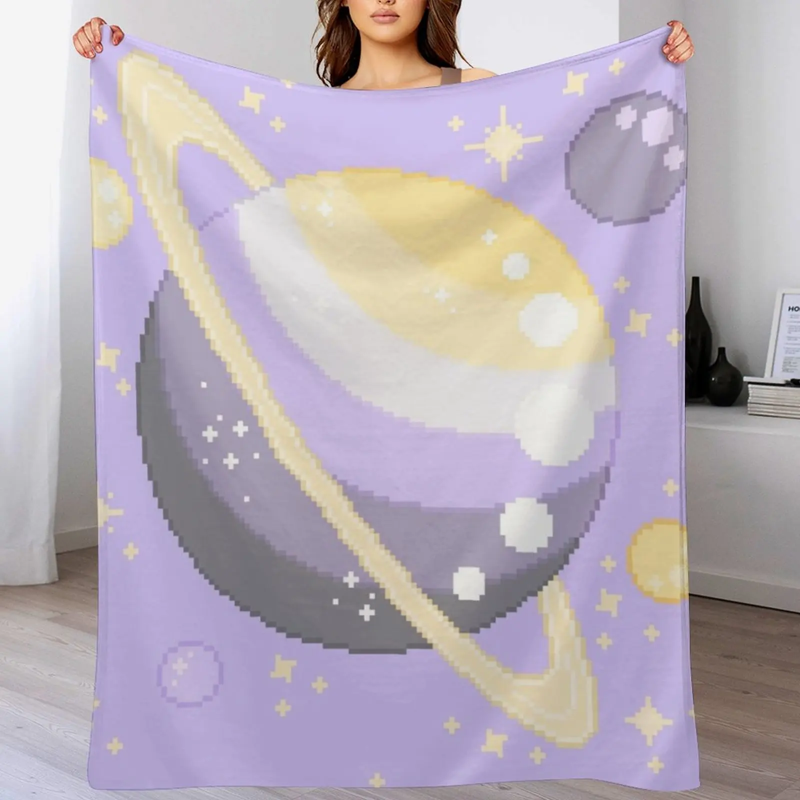 

Nonbinary Pride Pixel Planet Throw Blanket Extra Large Throw valentine gift ideas Blankets