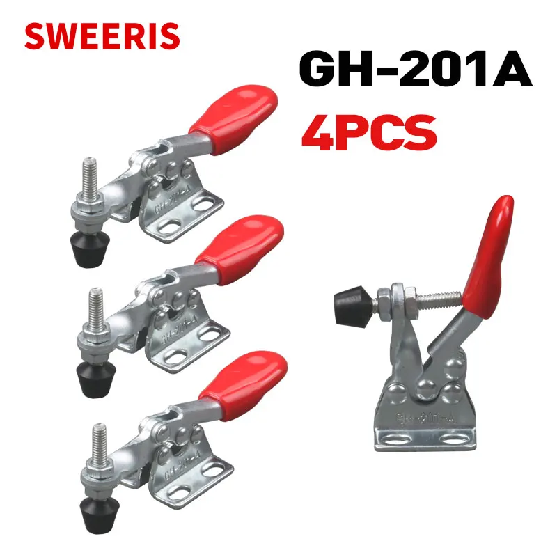 SWEERIS 2/4pcs GH-201A Horizontal Toggle Clamp Quick Release T Set Woodworking Fix Clip Tool for Carpentry Hand Tools GH-201A