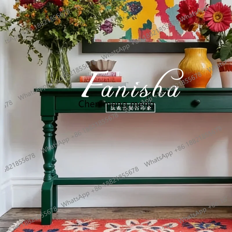 

French entrance table opposite the door Solid wood light luxury entrance table End view table against the wall Side