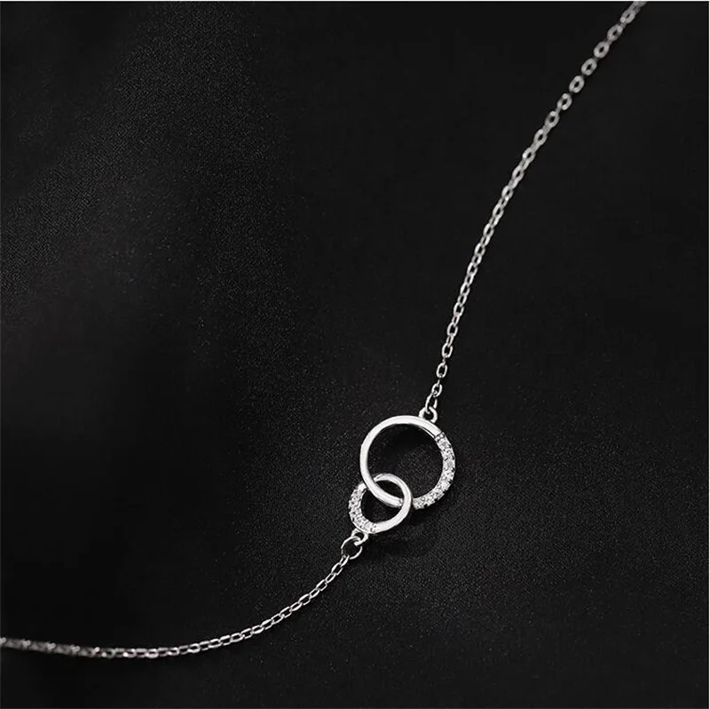 925 Silver Plated Zircon Circle Charm Pendent Necklace Creative Elegant Jewelry For Women Girls Choker e223