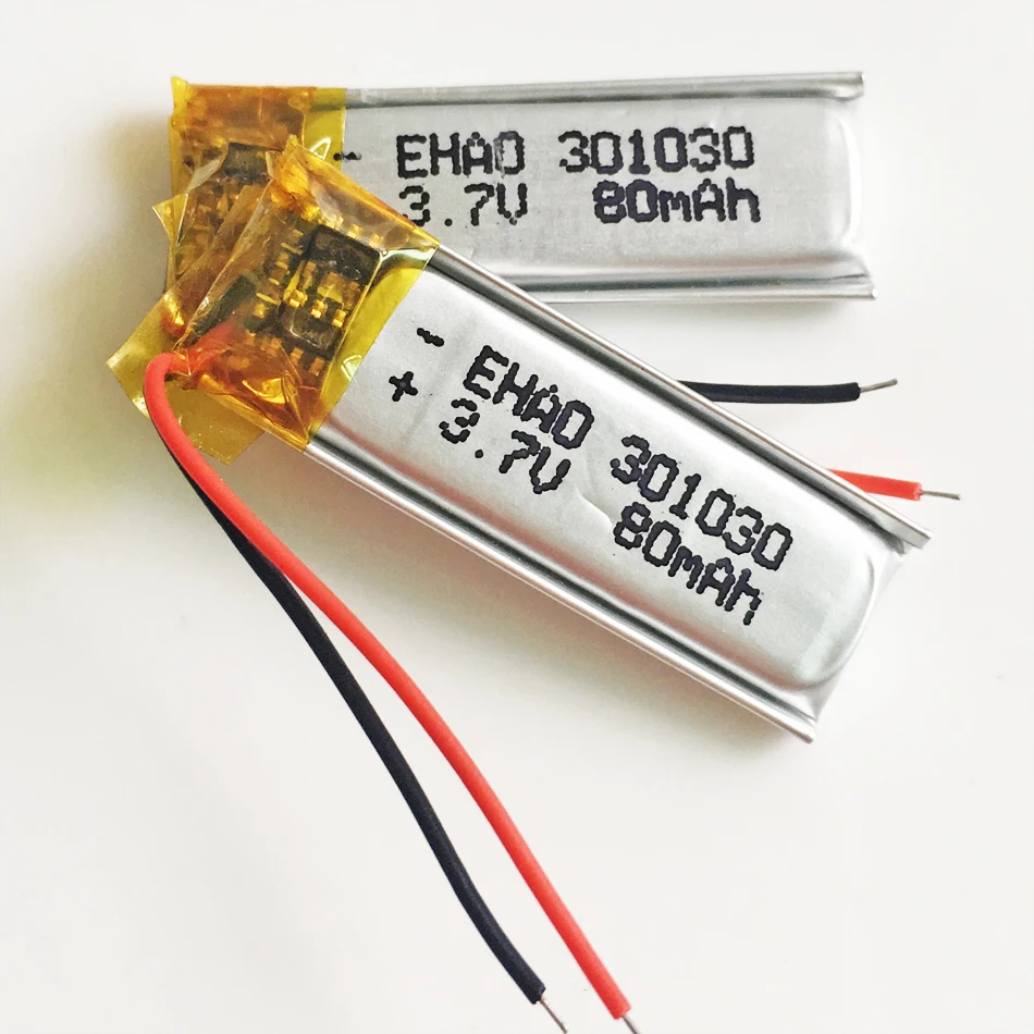 3.7V 80mAh Lithium Polymer Lipo Rechargeable Battery  301030 For GPS MP3 Toys Bluetooth Speaker Recorder Earphone Selfie Stick