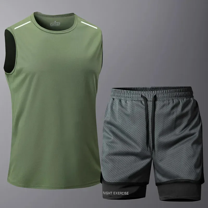 T2506 Sports Vest Set Summer New Short Sleeve Fitness Breathable Mesh Running Short T Sportswear Women's Fashion Outfit