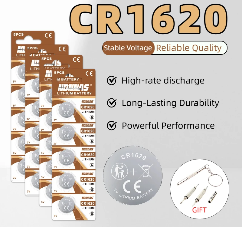 

NEW CR1620 3V Lithium Coin Button Cell Battery, High Quality Long Lasting Replacement for Car Key Fob, Watch, Remote Control