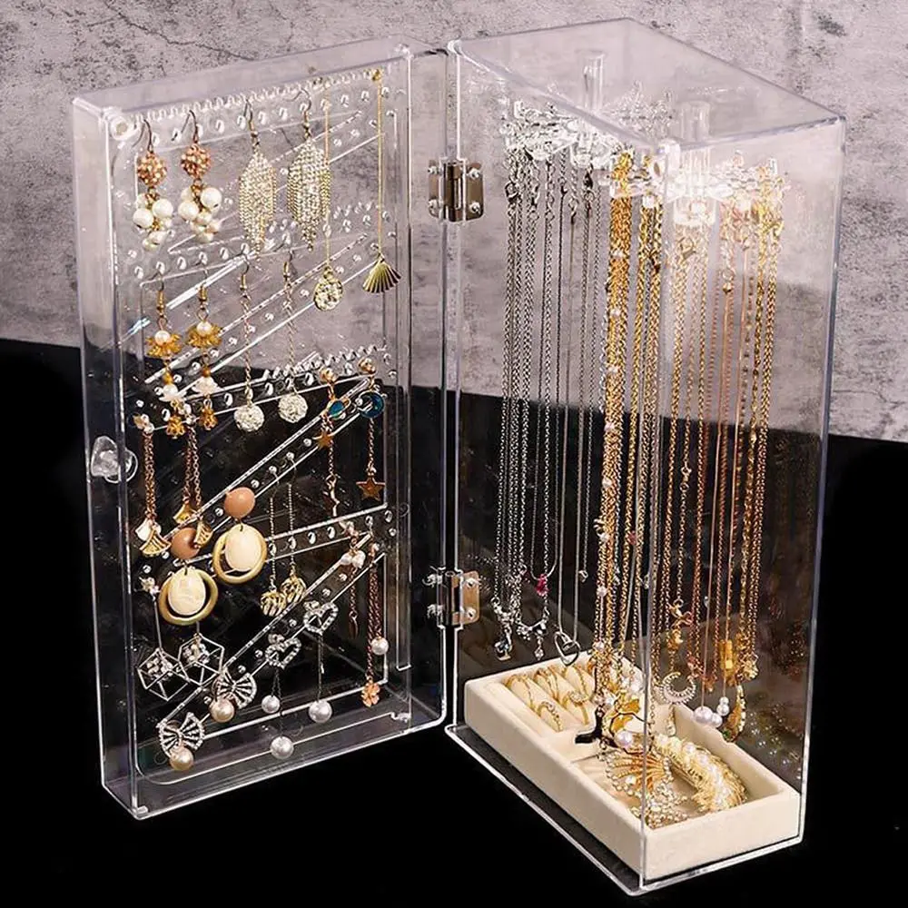 

Rotatable Clear Necklace Holder with 24 Hanging Hooks Multifunctional Jewelry Organizer Display Case Dustproof